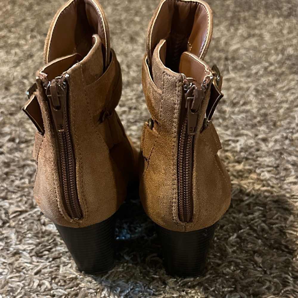 Brown Ankle Boots with Buckle Detail - Picture 3 of 4